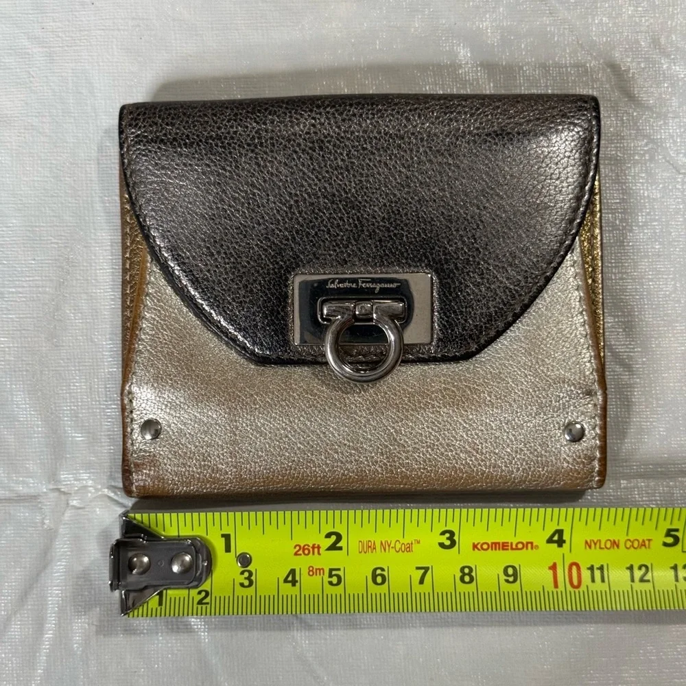 Salvatore Ferragamo Metallic Gold Leather Compact Wallet